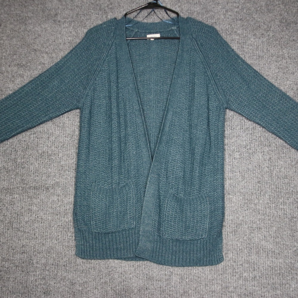 Fat Face Teal Blue Knit Cardigan‎ Sweater Women Size 2 Pockets Made in Turkey
